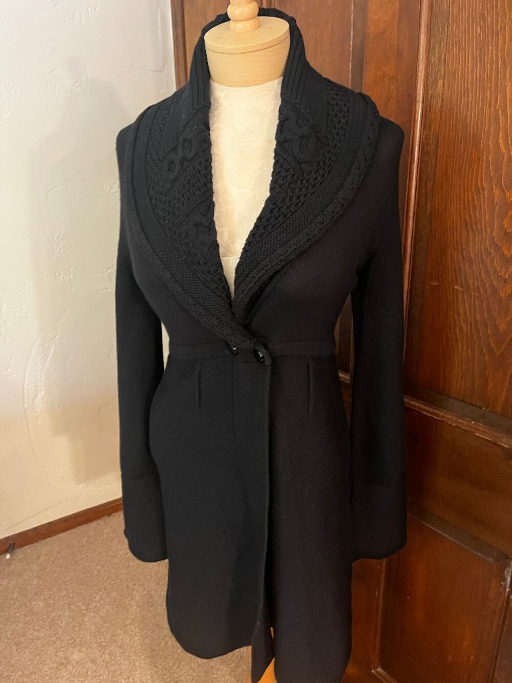 D. Exterior Black 100% Wool Italian Knit Sweater Coat Cardigan Size S